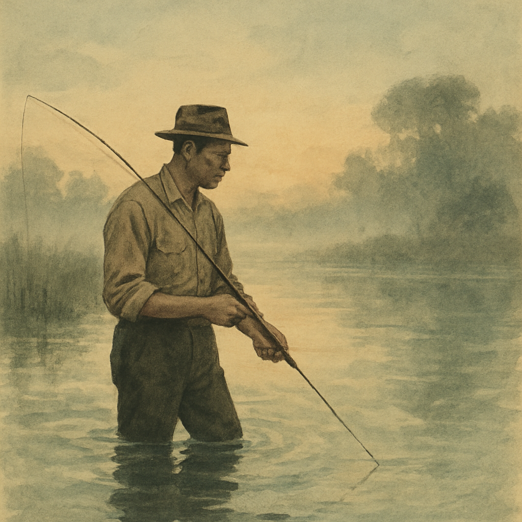Across the Harbor: Redfish and Trout, Charleston Water — vintage illustration inspired by Charleston Harbor in South Carolina fishing for redfish, speckled trout