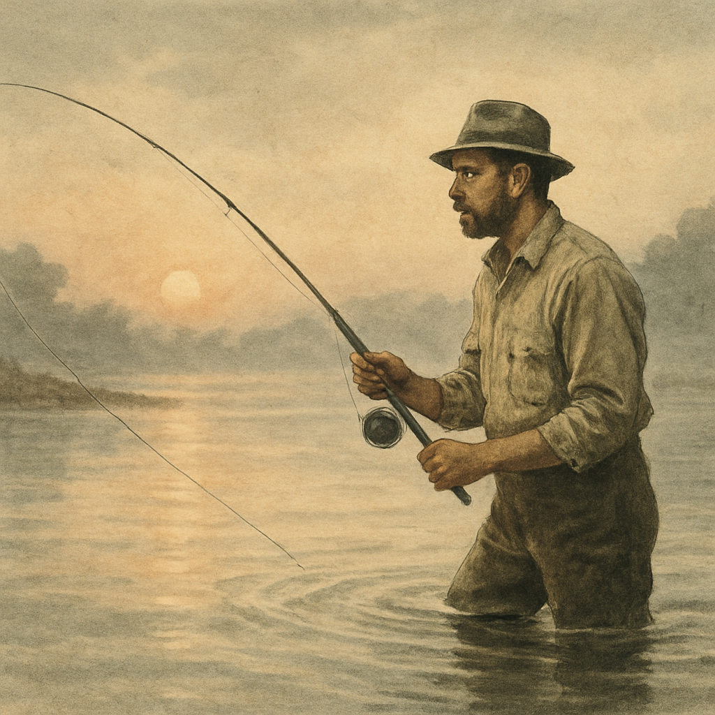 Cape May Inlet: Salt, Rip, and the Rhythm of Striped Bass — vintage illustration inspired by Cape May Inlet in New Jersey fishing for striped bass, bluefish