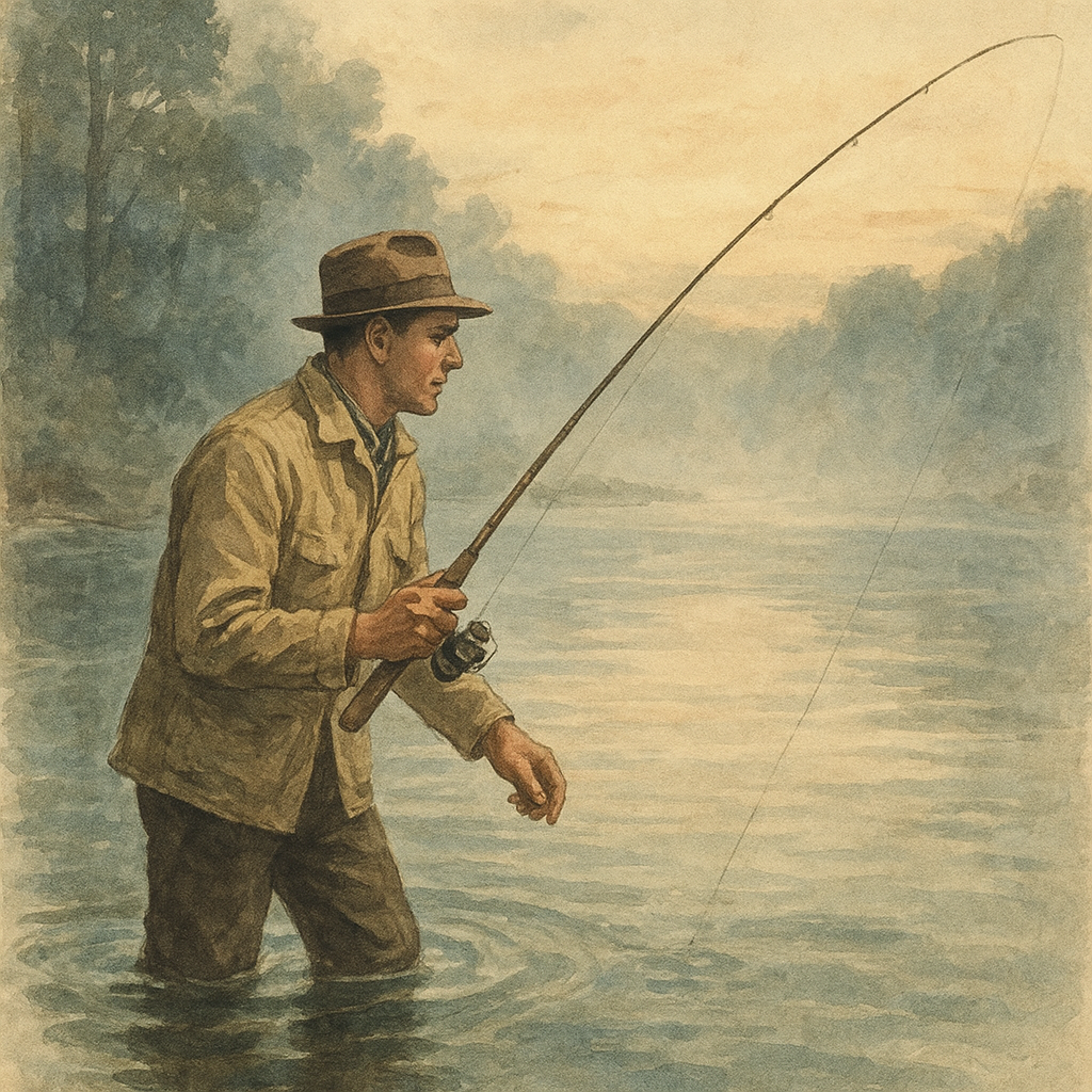 Across the Connecticut: Hanover Run for Smallmouth and Shad — vintage illustration inspired by Connecticut River (Hanover) in New Hampshire fishing for smallmouth bass, shad